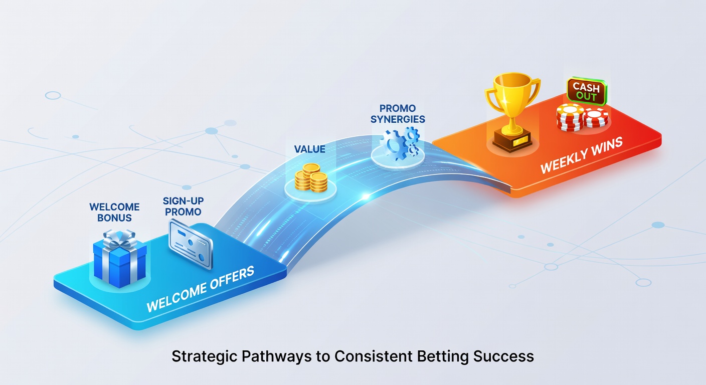 Infographic illustrating value bet calculations merged with promo multipliers, highlighting profit growth from initial to weekly stages