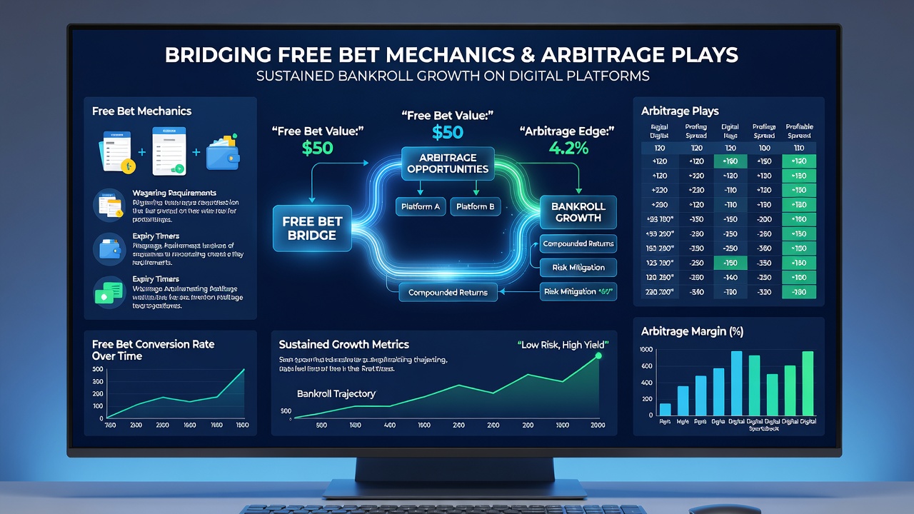 Diagram of bankroll growth through combined free bet and arbitrage methods