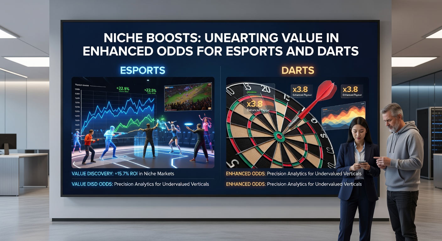 Close-up of a professional darts player mid-throw with digital betting interface showing enhanced odds for 180 scores and match winners