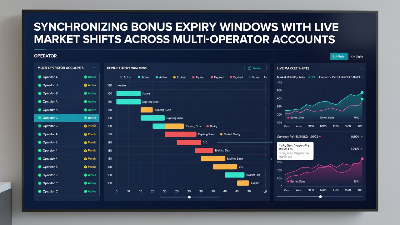 Screenshot of a multi-account dashboard displaying synchronized expiry timers and live odds movements