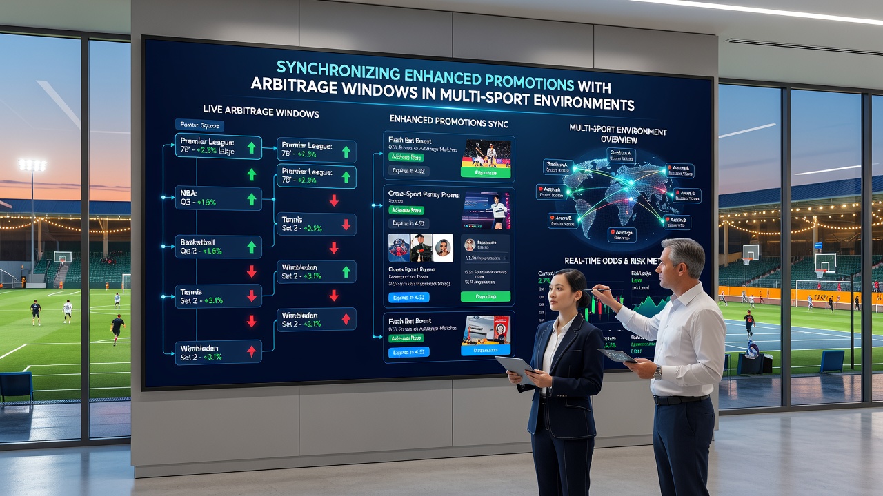 Dashboard displaying synchronized odds across tennis and basketball events with active promotion indicators
